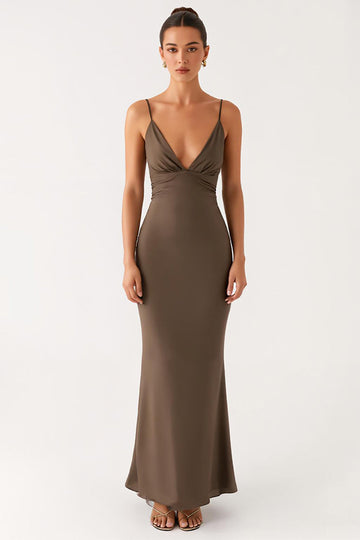 Robe formelle à bretelles spaghetti grises sirène